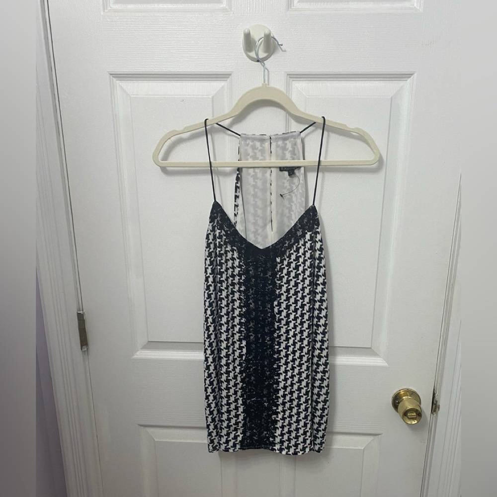Express Black and White plaidish tank top with lace.